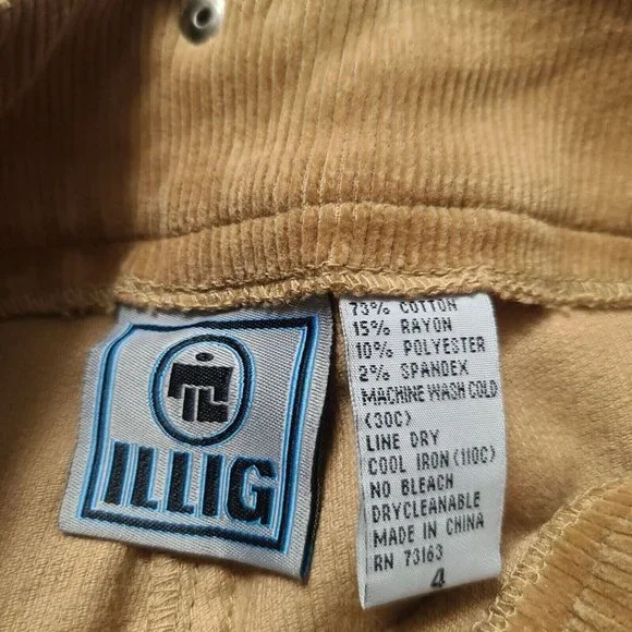 Vintage Illig Raver Pants, EXTREMELY RARE, Corduroy, Tan, Bell Bottom, Buttons